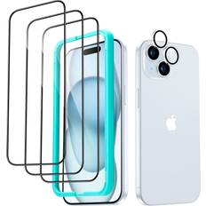 ESR Screen Protectors ESR for iPhone 15 Plus Screen Protector Set, 3 Tempered-Glass Screen Protectors and 1 Set Individual Lens Protectors, 2.5D Curved Full-Coverage Military-Grade Protection, Scratch Resistant