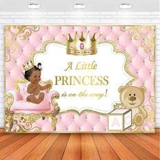 Mocsicka Pink and Gold Baby Shower Backdrop Ethnic Princess Tufted Baby Shower Background 7x5ft Gold Crown Cute Bear Glitter Baby Shower Decorations Backdrops Supplies