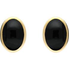 Whitby Jet Oval Stud Earrings - Gold/Black