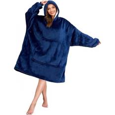 Oversized Filt Hoodie Mörkblå Färg: Mörkblå