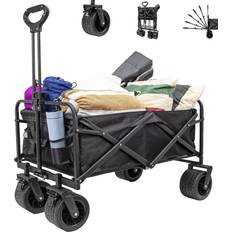 Utility Wagons SZHLUX SZHLUX Collapsible Foldable Wagon,Beach Wagon with Big Wheels for Sand,Utility Grocery Wagon with Side Pocket and Brakes for Camping Sports Outdoor Activities