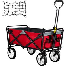 Utility Wagons VEVOR Folding Wagon Cart, 176 lbs Load, Outdoor Utility Collapsible Wagon w/Adjustable Handle & Universal Wheels, Portable for Camping, Grocery, Beach, Red & Gray