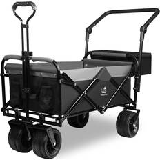 All terrain beach wagon Napfox Collapsible Folding Wagon Cart Utility Wagon with Removable Rear Bag Adjustable Push Pull Handle, All Terrain Beach Wagon with Big Wheel for Sand, Heavy Duty Foldable Beach Cart for Sand Black-Gray