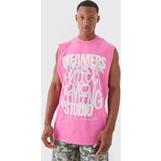 Men - Pink Tank Tops boohooMAN Mens Oversized Dreamers Graffiti Printed Wash Tank Pink