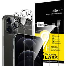 Screen Protectors New'C NEW'C [4 Pack, 2 x Glass Screen Protector for iPhone 12 Pro Max and 2 x Camera lens Protector, Scratch-Resistant, No Air Bubbles, Extremely Durable, 9H Hardness Tempered Glass