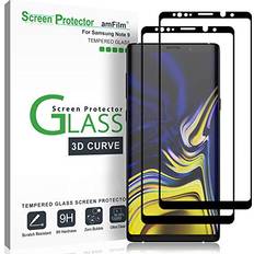 Screen Protectors AmFilm 2 Pack Glass Screen Protector for Samsung Galaxy Note 9, Full Screen Coverage Screen Protector, 3D Curved Tempered Glass, Dot Matrix with Easy Installation Tray Black