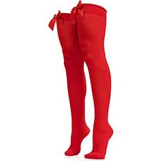 Red Pantyhose Skeleteen Bow Accent Thigh Highs Red Over The Knee High Stockings with Red Satin Ribbon Bow Accent for Women and Girls