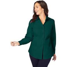 Jessica London Shirts Jessica London Plus Women's Stretch Poplin Shirt in Emerald Green Size W Button Down Blouse