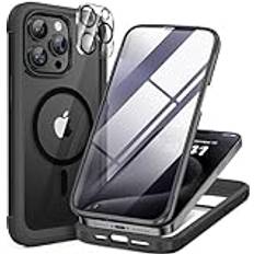 Fodral iPhone 15 Pro Max Serie Glas [Kompatibel med MagSafe] 360° Stötfångare Fodral för iPhone 15 Pro Max, med 9H härdat glas och kameraskydd, svart