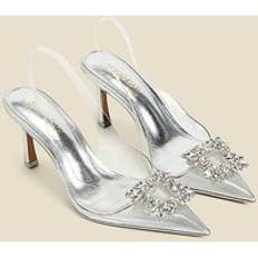 Sosandar Rhinestone Detail Vinyl Slingback Court Shoes Silver