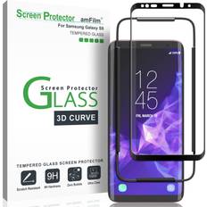 Screen Protectors AmFilm Galaxy S9 Screen Protector Glass, Full Cover 3D Curved 1 Pack, Black