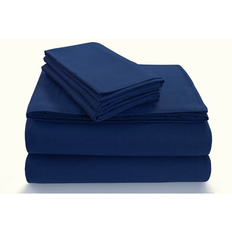 Tribeca Living Luxury Solid Flannel Deep Pocket Set Full Dark Blue Bed Sheet Blue