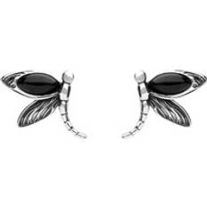 Jewellery C. W. Sellors Sterling Silver Whitby Jet Dragonfly Stud Earrings