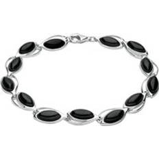 Jewellery C. W. Sellors Sterling Silver Whitby Jet Marquise Thirteen Stone Bracelet Silver