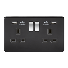 Knightsbridge 13A 2G Matt Black 2G Switched Socket with Dual 5V USB Charger Ports Black Insert