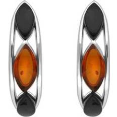 Jewellery C. W. Sellors Sterling Silver Whitby Jet Amber Marquise Curved Hoop Earrings