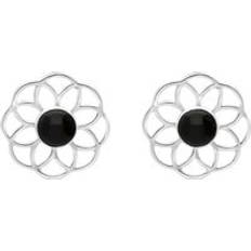 Jewellery C. W. Sellors Sterling Silver Whitby Jet Flower Stud Earrings