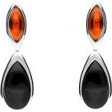 Jewellery C. W. Sellors Sterling Silver Whitby Jet Amber Two Stone Marquise and Pear Drop Earrings Silver