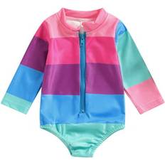 Swimwear Sprifallbaby Kid Girls Romper Swimsuit Long Sleeve Round Neck Zipper Summer Beach Swimwear Bodysuit 1-5T