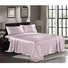 Pure Bedding Satin King [4-Piece, Pink] Hotel Bed Sheet