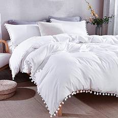 Andency Pom Pom Fringe Duvet Cover White