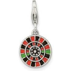 Finest Gold Sterling Silver Amore Rhodium-Plated Antique Enamel Roulette with Las Vegas Charm