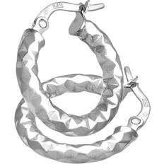 Womens 9ct White Gold Cut 10mm Hoop Earrings One