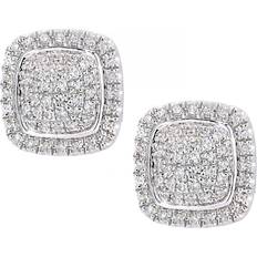 Diamant L'Eternel Womens 9ct White Gold Halo Stud Earrings One