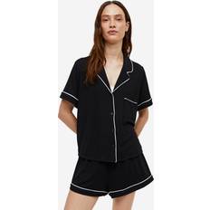 Schlafanzüge H&M Damen Pyjama mit Oberteil und Shorts Schwarz