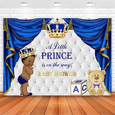 Avezano Mehofoto Prince Baby Shower Backdrop Royal Blue Little Prince Baby Shower Background 7x5ft Gold Grown Cute Baby Bear Sliver Backdrop for Boys Baby Shower Decorations