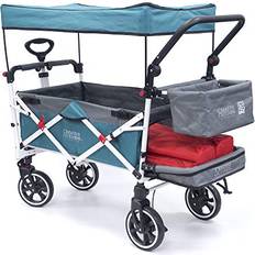 Creative Outdoor Distributor Push Pull Collapsible Folding Wagon Titanium Series Plus Beach Park Garden & Tailgate Teal with Canopy