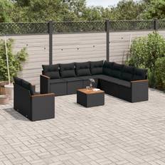 Opbevaringsrum Loungesæt Havemøbler vidaXL Sofasæt til Haven 10 Dele med Hynder Polyrattan Sort Loungesæt