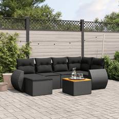 Nero Set da Lounge da Esterno vidaXL Divani Giardino con Cuscini 7 pz Nero Polyrattan Set da Lounge da Esterno