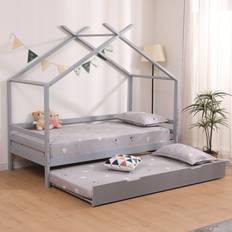 SlumberWorx Grey With Trundle, 2 10cm Comfort Foam Mattress Teddy House Treehouse Bed Optional Trundle