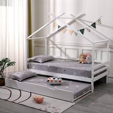 SlumberWorx White With Trundle, 2 10cm Comfort Foam Mattress Teddy House Treehouse Single Bed Optional Trundle