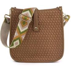 Detachable Shoulder Strap Messenger Bags Threaded Pear Lea Woven Courier Bag - Brown