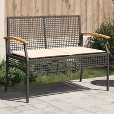 Mobilier de Jardin et d'Extérieur Homie Patio Bench With Cushion Outdoor Loveseat Black Poly Rattan Acacia Wood