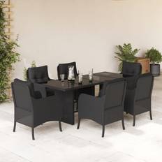 Rattan Sintetico Arredamento da Giardino e per Esterni vidaXL Set da Pranzo da Giardino 7 pz Nero con Cuscini