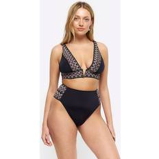 Clothing River Island Womens Black High Waisted Elastic Bikini Bottoms