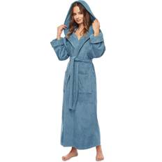 Organic Fabric - Women Robes Arus Women's GOTS Certified Organic Cotton Hooded Full Length Turkish Bathrobe, Blue Grey