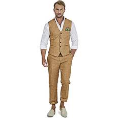 Green Suits Wudli Linen Beach Wedding Suits Men's Slim Fit Piece Groom Suit Prom Party Dress Tuxedos Vest Pants Suit Set Khaki-XL