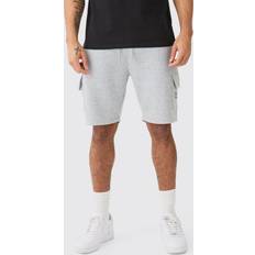 Cargoshortsit - Harmaa boohooMAN Dash Loose Fit Mid Length Cargo Short - Grey