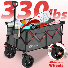 Utility Wagons Sekey 200L Beach Collapsible Wagon Adjustable Handle Foldable Wagon Cart, Gray, Metal 37.5 H x 37.5 W x 37.5 D in s- Multi Color