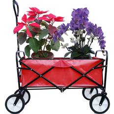 Utility Wagons HomJoones Canvas Wagon with Wheels Foldable, Collapsible Folding Wagon Utility Cart Foldable Heavy Duty All Terrain Wagon for Outdoor, Camping, Beach, Garden, Grocery Red