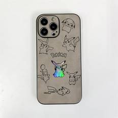PlayMc iPhone 11 Pikachu leather Embossing laser Cartoon Phone Case For iPhone Case Cute Cover Black Grey
