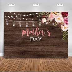 Photo Backgrounds Mocsicka Mother's Day Backdrop 7x5ft Vinyl Mason Jars Rustic Brown Wood Wall Photo Booth Backdrops Happy Mother's Day Floral Photography Background