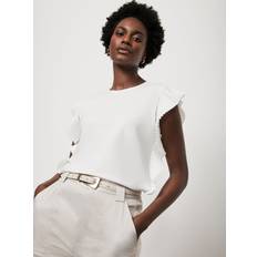 Clothing Mint Velvet Pleated Frill Cap Sleeve Blouse, White