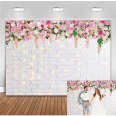 Photo Backgrounds Tianci Flower Wall Backdrop Glitter White Brick Wall Mothers Day Flowers Photography Background Wedding Bridal Birthday Party Spring Theme Decor Photo7x5FT