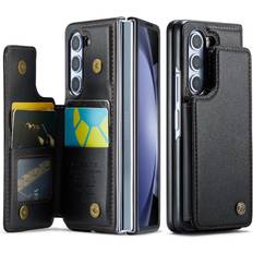 GANGXUN Black CaseMe Wallet Case For Samsung Galaxy Z FOLD 5 5G PU Leather Card Holder Kickstand Slim Shockproof Case RFID Blocking