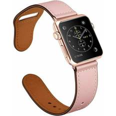 42/44/45mm, Rose Pink Leather Watch Bands Replacement Straps for Apple Watch Series 7 6 5 4 3 2